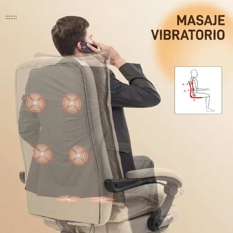 Vinsetto Silla de Escritorio con Masaje Altura Ajustable Respaldo Reclinable Reposapiés Giratoria 360°, Beige