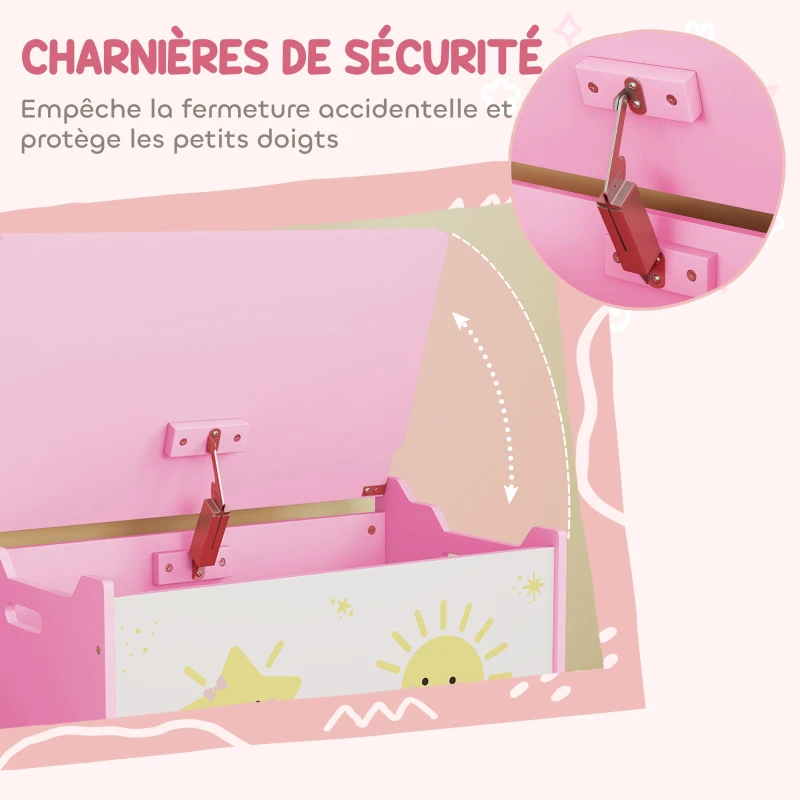 AIYAPLAY Coffre à jouets avec couvercle, coffre de rangement enfant avec charnières de sécurité, 60 x 37 x 39 cm, rose