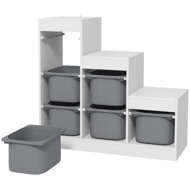 AIYAPLAY Meuble de rangement pour jouets des enfants avec 6 bacs amovibles, 3 niveaux de rangement, 96 x 38,5 x 90, gris