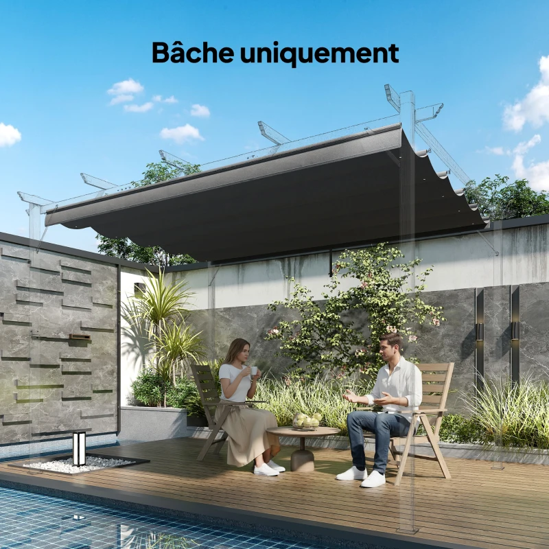 Outsunny Toile de toit pour pergola tonnelle rétractable de 4 x 3 m - toile uniquement 350 x 260 cm gris foncé