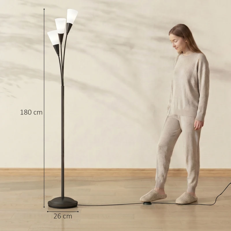HOMCOM Modern Standing Lamp, 3-Light Upright Floor Lamps for Living Room, Black