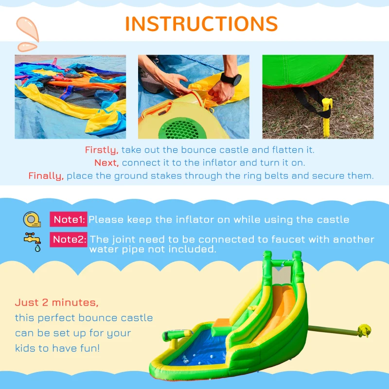 Outsunny Kids Bouncy Castle, 5 in 1 Large Crocodile Style Inflatable House Slide Basket Water Pool Gun Climbing Wall with Blower Carrybag for Kids Age 3-8, 3.85 x 2.85 x 2.25m
