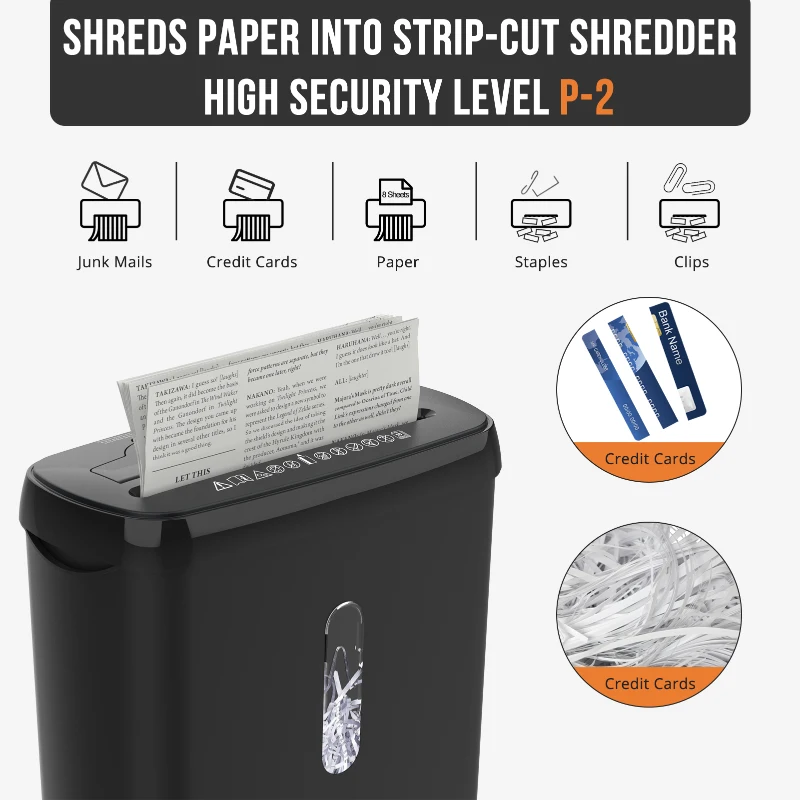 Efficient Paper Shredder with 3.17-Gallon Basket and P-2 Security Level, Perfect CD & Credit Card Shredder for Ofiices, 31L x 16W x 38H cm, Black