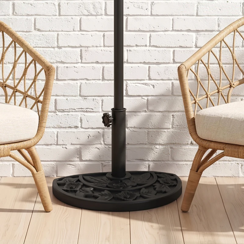 Outsunny Pied de demi-parasol demi-pied socle de parasol base de lestage ciment HDPE motif fleurs cannulation pour parasols Ø 35, 38 et 48 mm noir