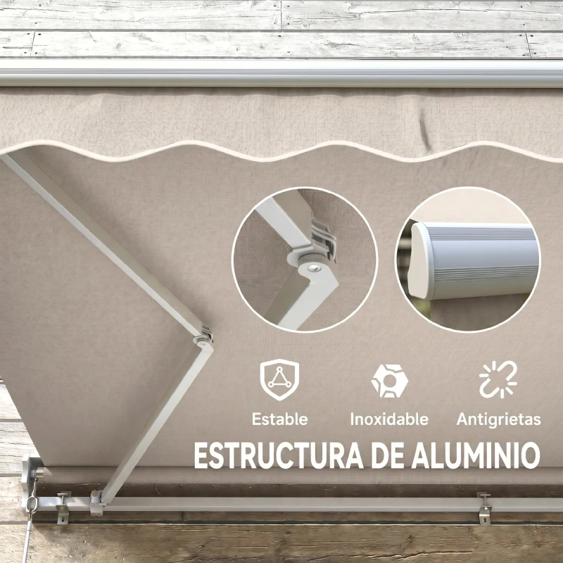 Outsunny Toldo Manual Retráctil 295x250cm Ángulo Ajustable con Manivela para Exterior Balcón Jardín Terraza Crema