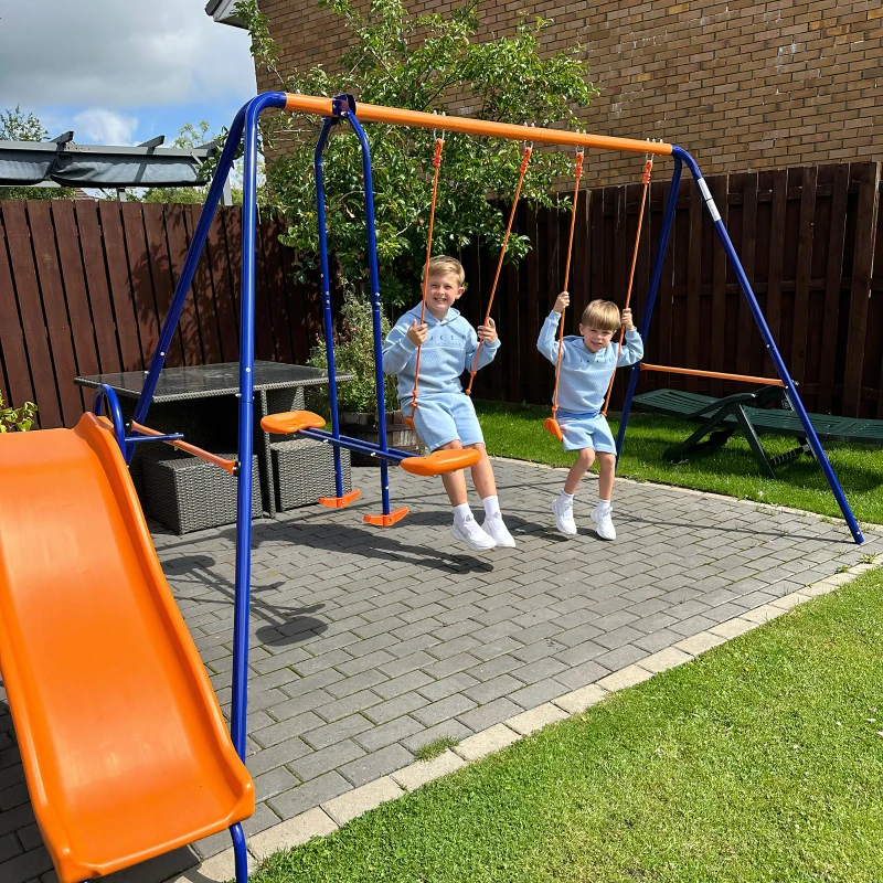 Outsunny Columpio Infantil 4 en 1 Columpio para Niños con 2 Columpios Individuales 1 Columpio del Planeador 1 Tobogán Multicolor