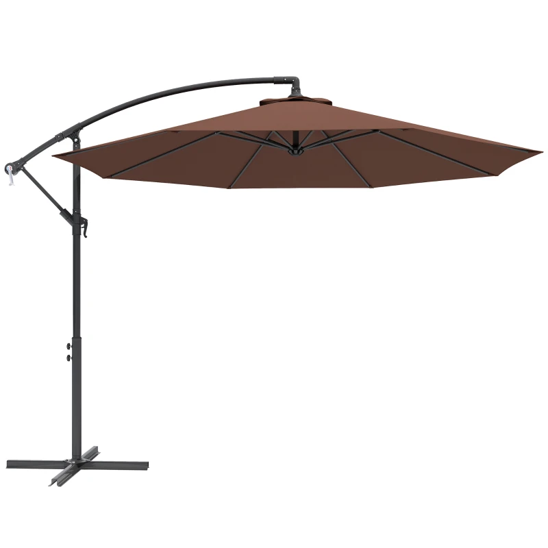 Outsunny Parasol déporté octogonal à manivelle inclinable manivelle avec Pied en Acier diamètre 3 m Chocolat