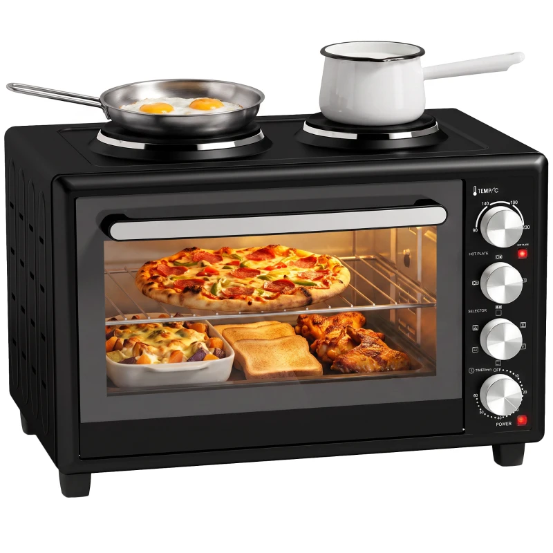 HOMCOM 36L cuptor mini cu 2 plite, cuptor electric de masă cu ventilare, 90–230 °C