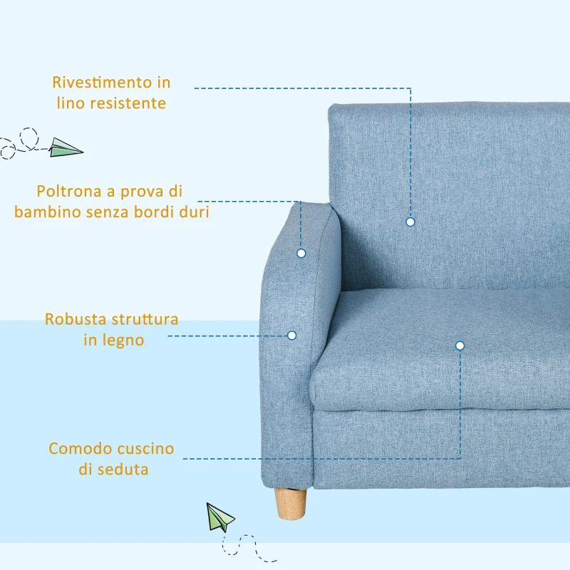 HOMCOM Poltrona per Bambini in Tessuto per Cameretta con Imbottitura, Max. 65 kg, 49x45x44 cm, Blu