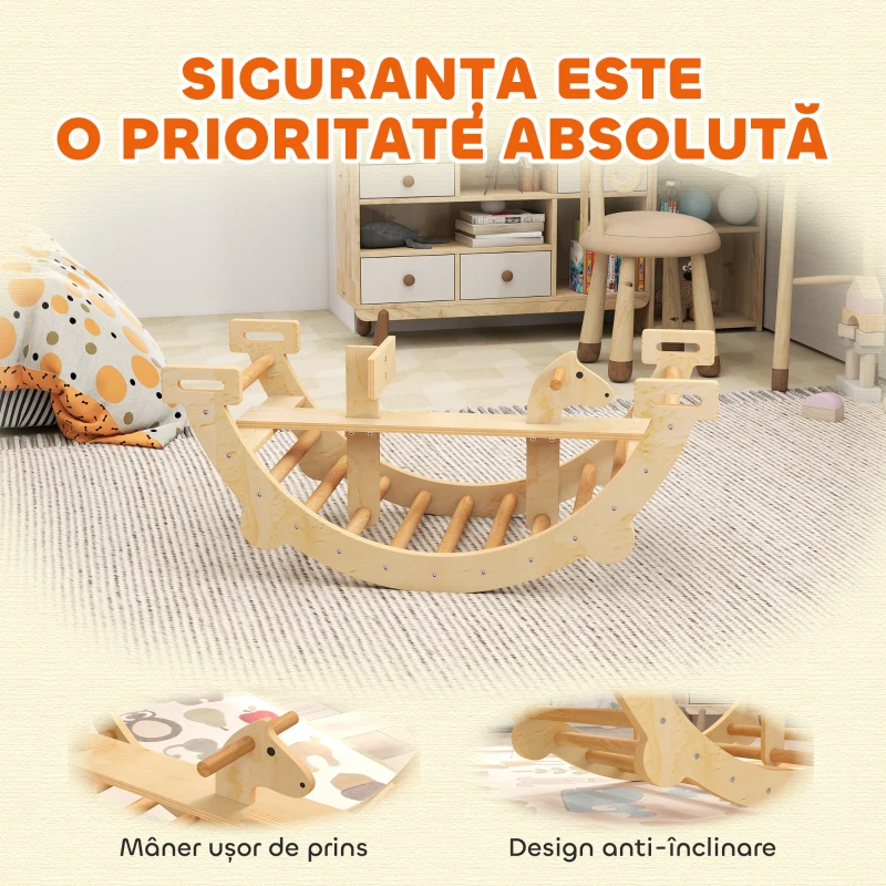 AIYAPLAY Arc Montessori din Lemn pentru Copii 2-4 Ani Convertibil în Leagăn 110x52x45 cm, Culoare Lemn