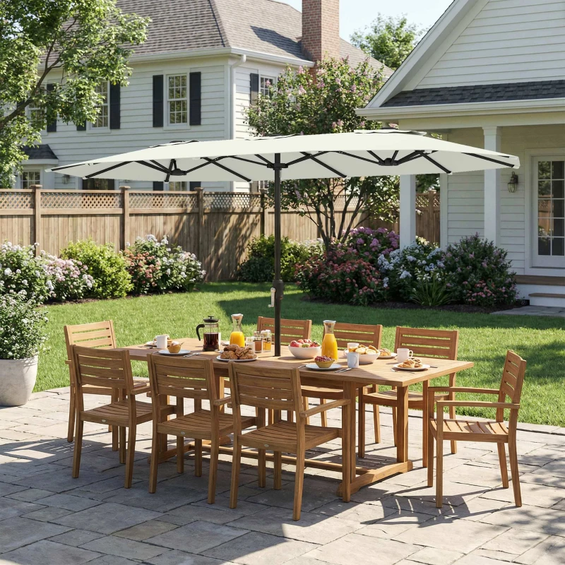 Outsunny Parasol de jardin extérieur, grand parasol double 4,6 m avec manivelle et protection UV50+, housse de protection, crème
