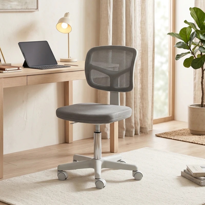 Vinsetto Small Office Chair without Arms, Ergonomic Swivel Mesh Desk Chair with Curved Back, Dark Grey