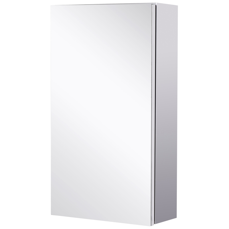HOMCOM Bathroom Mirror Cabinet, Stainless Steel Wall Mounted Bathroom Cabinet with Mirror for Small Cloakroom Compact Space, 30 x 14 x 55 cm