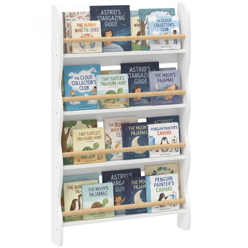 AIYAPLAY Bibliothèque murale pour enfant, rangement livre enfant 4 niveaux, fixer au mur, 60 x 10 x 98 cm, blanc