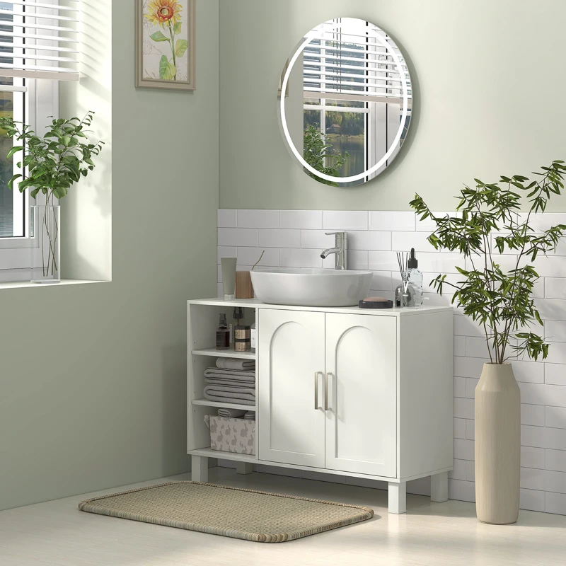 HOMCOM Meuble sous lavabo meuble de salle de bain avec placard à deux niveaux étagères réglables 90l x 30P x 63H cm crème