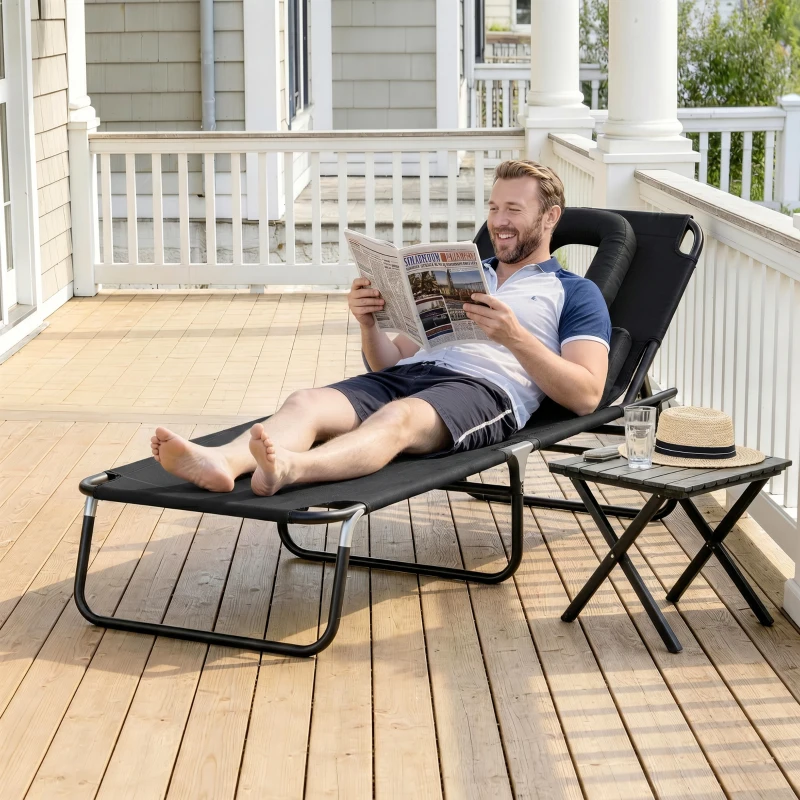 HOMCOM Transat de Jardin Chaise Longue Pliante Bain de Soleil pour Lecture Noir