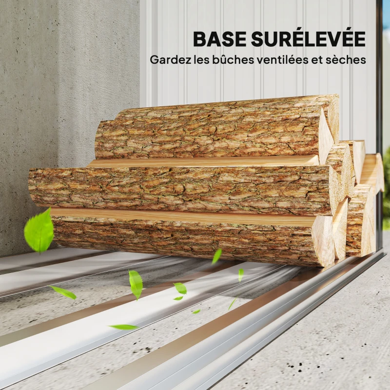 Outsunny Abri-bûches couvert support pour bois de chauffage plancher surélevé toit incliné, acier galvanisé 150x66,5x150cm gris