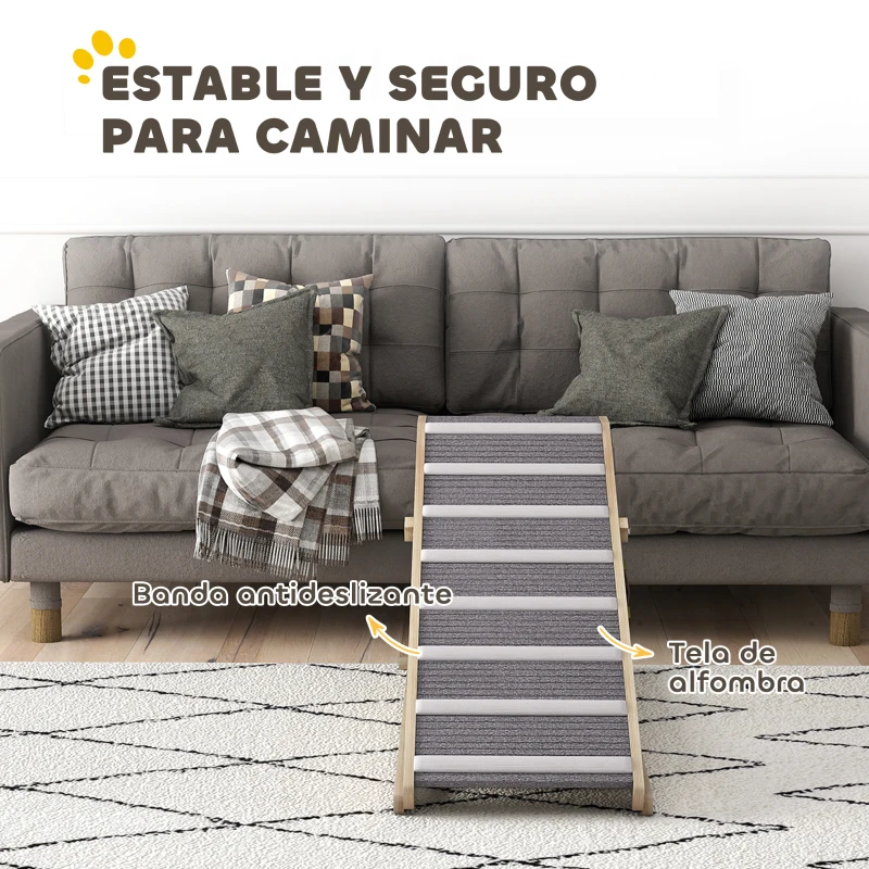 PawHut Rampa para Perros Plegable y Altura Ajustable 41-60 cm Rampa para Mascotas de Madera con Alfombrilla Antideslizante
