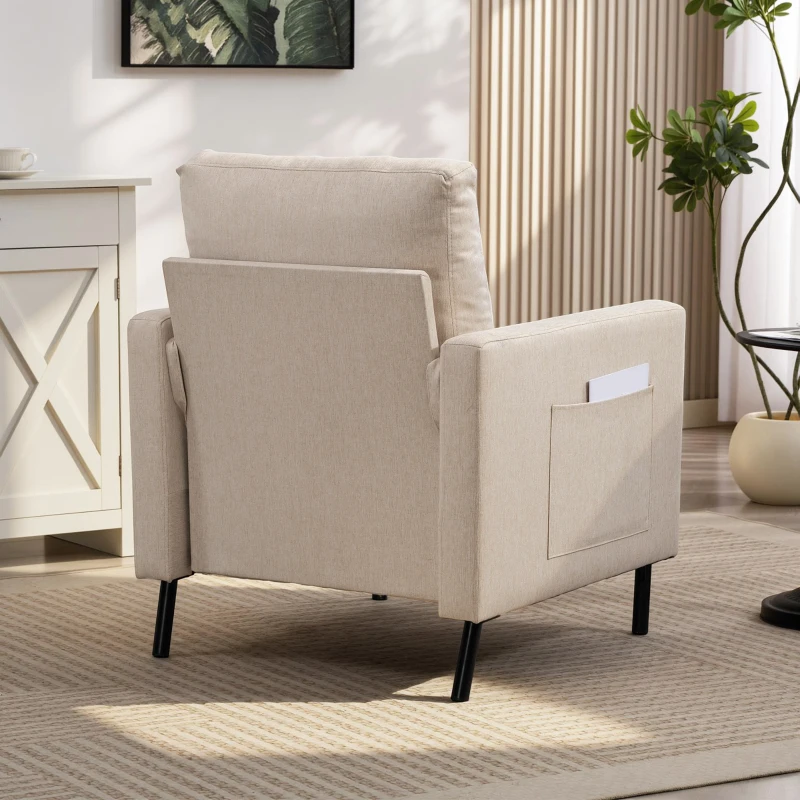 HOMCOM Fauteuil de salon, canapé 1 place rembourré avec accoudoirs, assise large et pieds en acier, 73 x 77 x 87 cm, beige