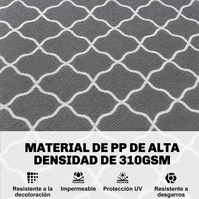 Outsunny Alfombra Exterior Reversible 182x274 cm de Plástico Impermeable para Terraza Patio Camping Playa Gris y Blanco