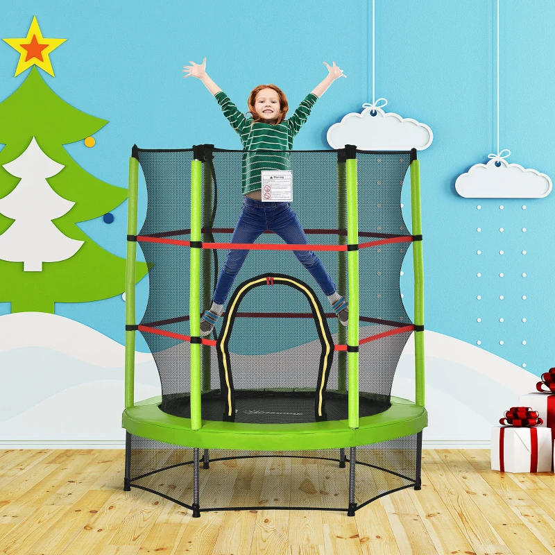 HOMCOM Tappeto Elastico per Bambini da 3 Anni senza Molle con Rete di Protezione Φ140cm, Nero Verde