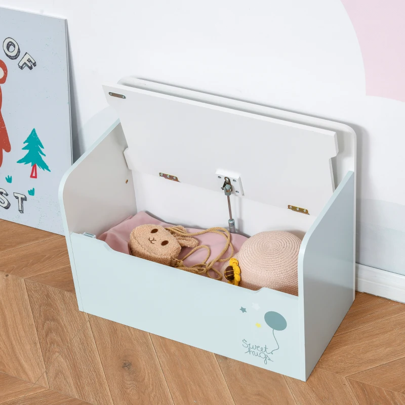 HOMCOM Panca Contenitore con Schienale in Legno per Bambini da 3-6 Anni, 60x30x50 cm, Azzurro