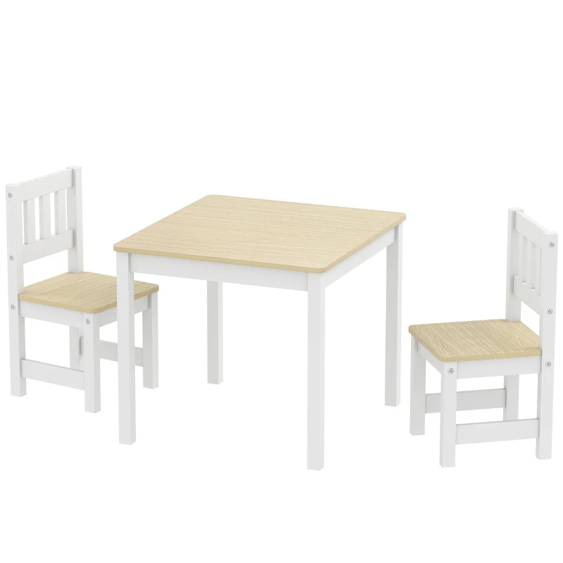 AIYAPLAY Table enfant avec chaise, lot table et 2 chaises enfant en bois pour dessiner, jouer, étudier, 56x52x48cm, bois naturel
