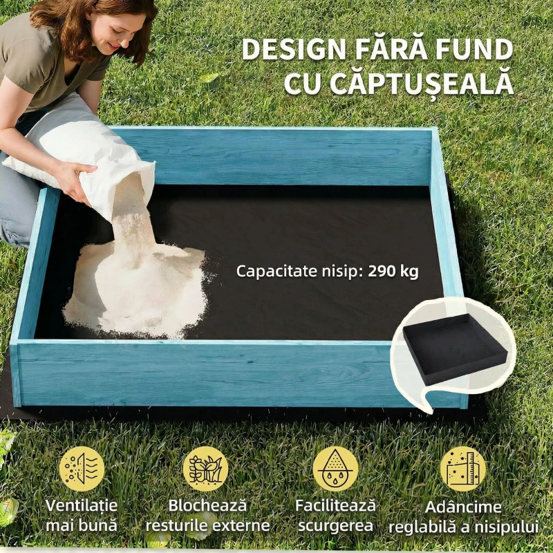 AIYAPLAY Loc Nisip Copii 3-6 Ani, cu Copertină și Scaune Pliabile, Albastru