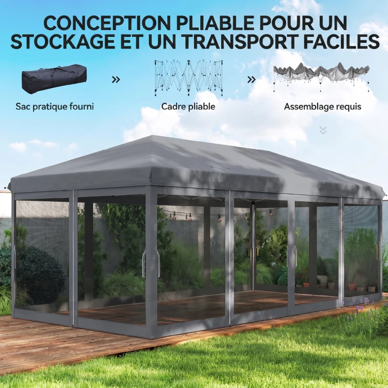 Outsunny Tonnelle Barnum Pliant Pop-up 6 x 3 m moustiquaires amovibles + Sac de Transport Gris