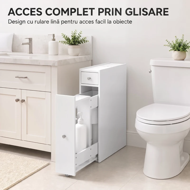 HOMCOM Dulap Baie Slim cu 2 Sertare și Compartiment Deschis, 16x48x58 cm, Alb