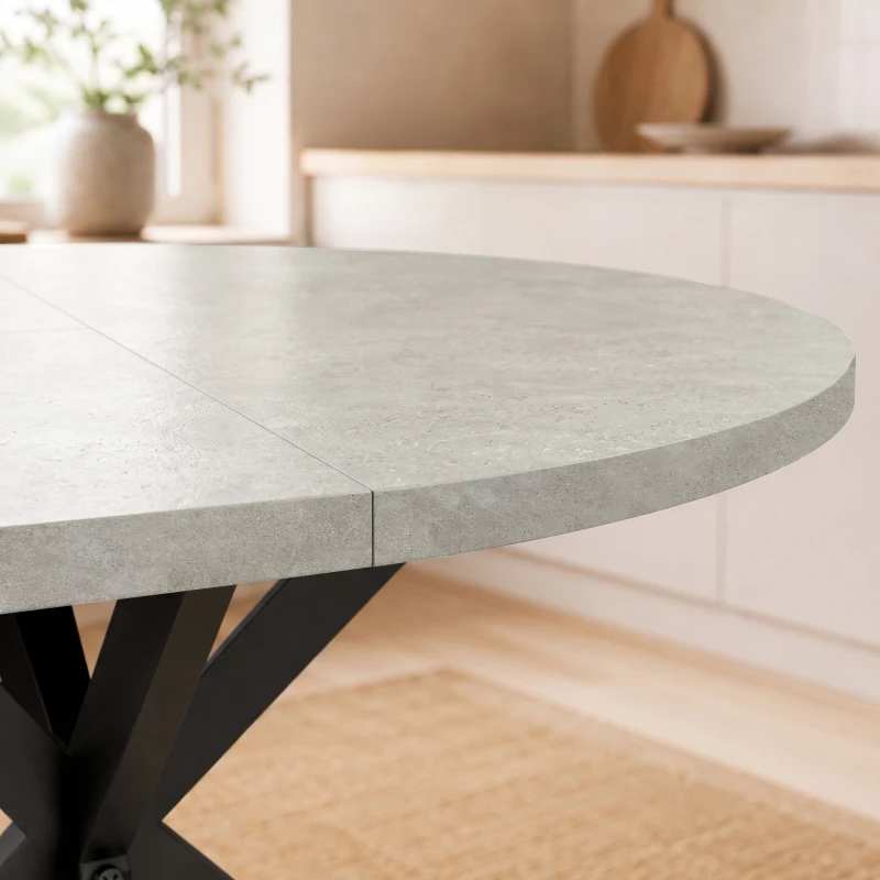 HOMCOM Uitschuifbare eettafel voor 4-6 personen, keukentafel in industriële look met stalen spinpoot, grijs