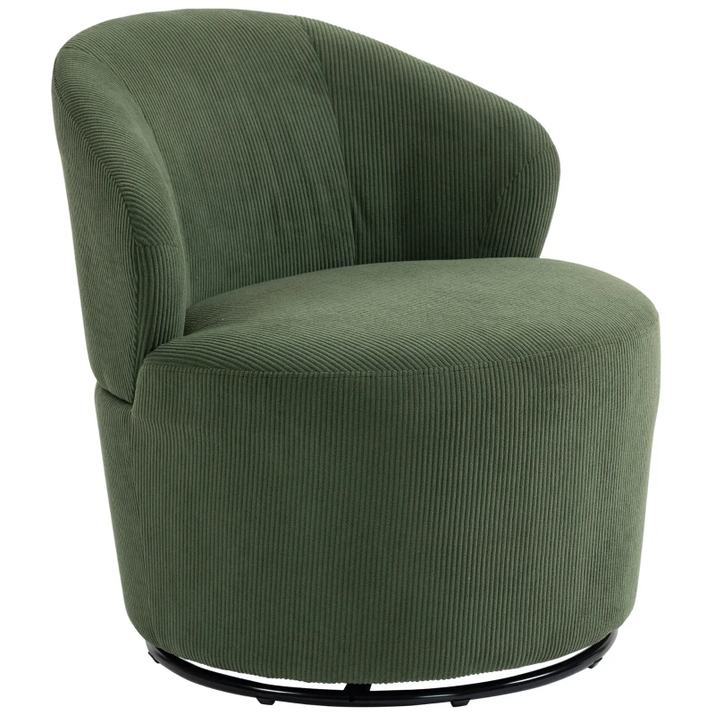 HOMCOM Accentstoel, 360 graden draai, moderne draaifauteuil met ronde voet, voor woonkamer en slaapkamer, groen