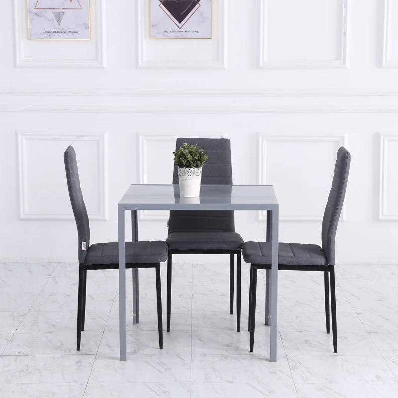 HOMCOM Table à manger pour 4 personnes, table de cuisine avec plateau en verre trempé et pieds en métal, 75 x 75 x 75 cm, gris