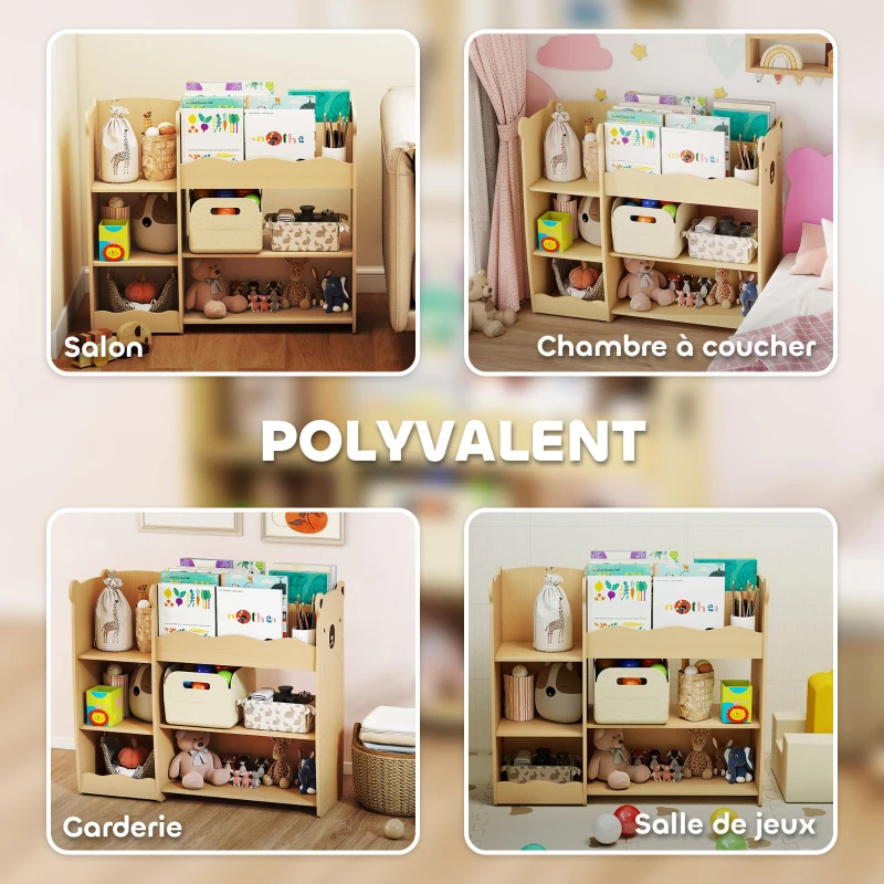 AIYAPLAY Meuble rangement enfant 3 niveaux, étagère de rangement pour jouets enfants avec étagères ouvertes, 92x29x79cm, naturel