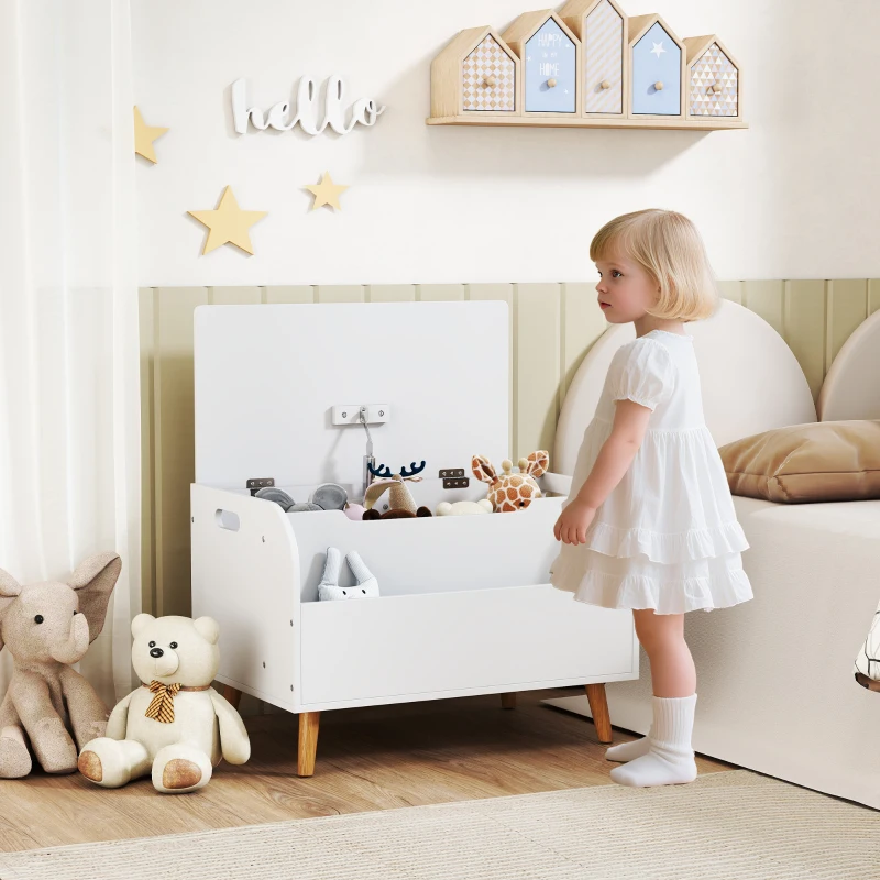 AIYAPLAY Coffre à jouet enfant, coffre de rangement enfant, couvercle rabattable et compartiment ouvert, 60x40x43cm, blanc