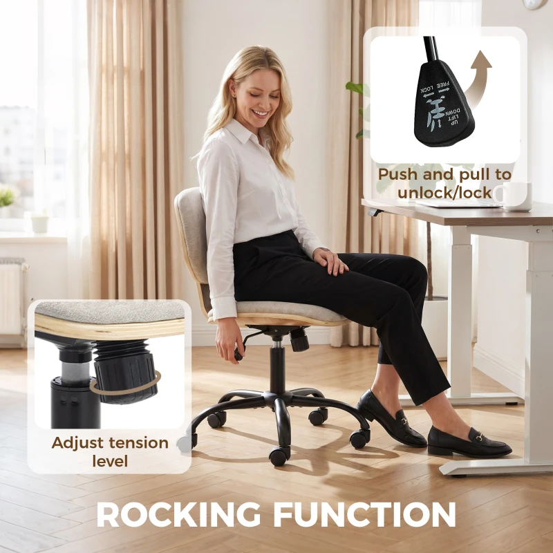 HOMCOM Home Office Desk Chair Rocking Function Ergonomic Swivel Chair with PU Wheels, Light Grey
