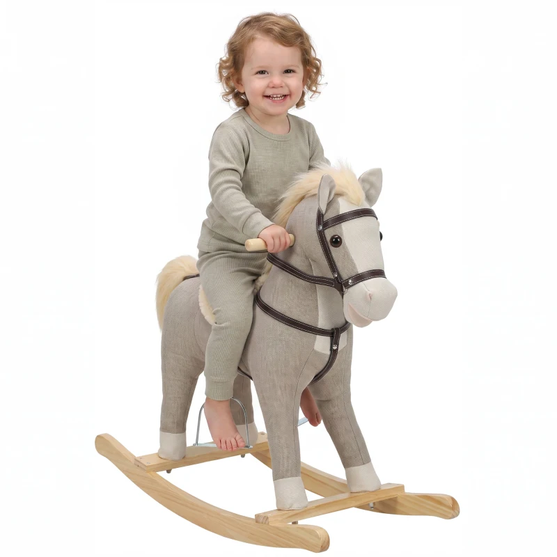 AIYAPLAY Cheval à bascule pour enfants, jouet à bascule bébé en tissu effet lin avec effets sonores et poignées de sécurité, gris