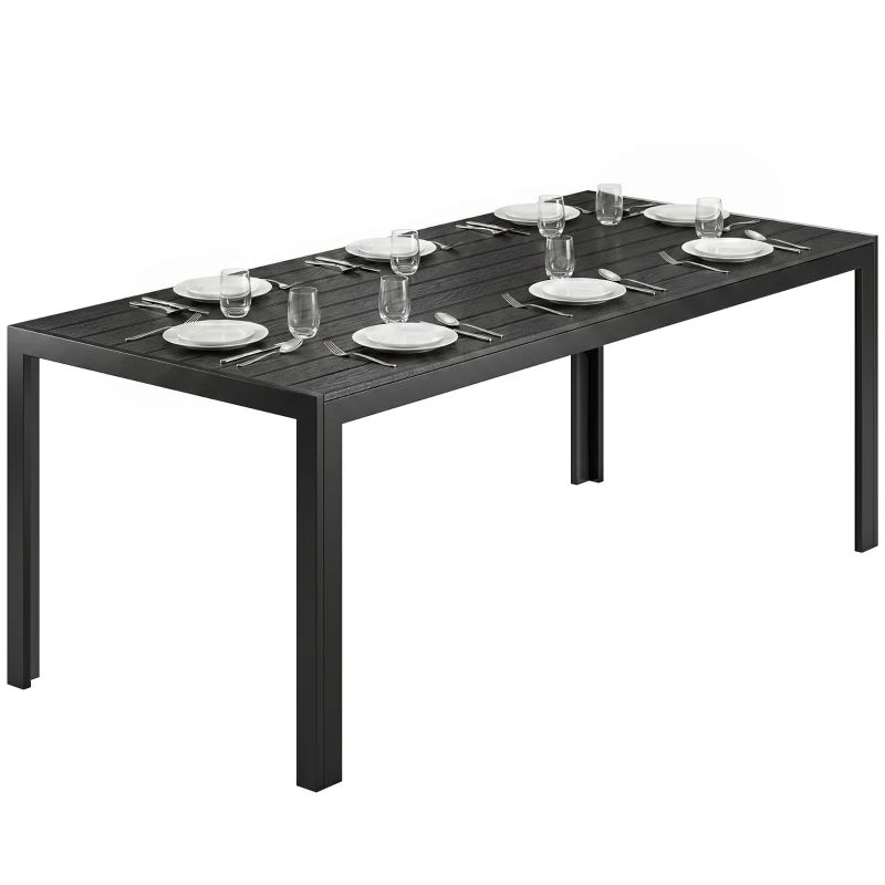 Outsunny Gartentisch Kunststoff 190 x 84,5 x 72 cm UV- & Wetterfest Balkontisch mit Holzoptik, Holzstrukur, rutschfest Buffettisch für 6 Personen Outdoor Esstisch für Garten, Balkon Schwarz