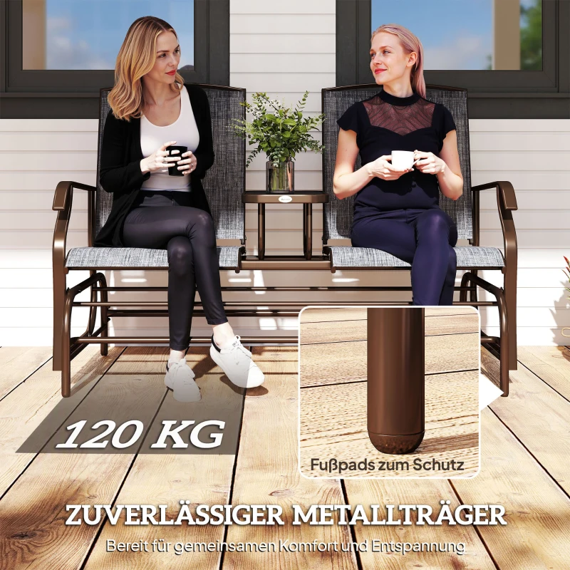 Outsunny Gartenbank Schaukelstuhl Sitzbank Schaukelbank Gartenstuhl mit Tisch Schaukel Bank 2-Sitzer
