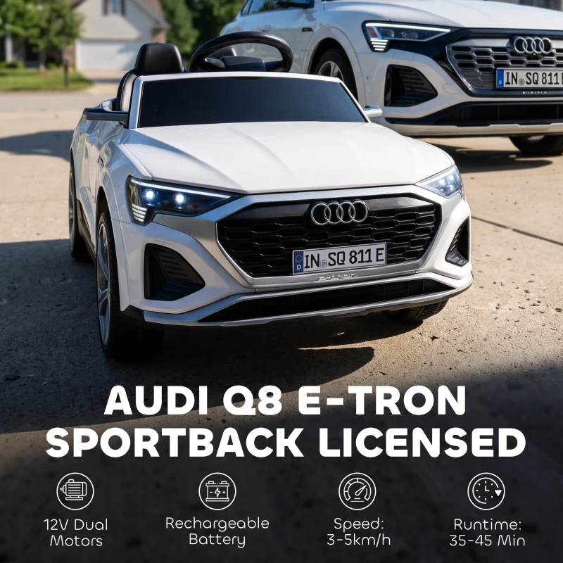 AIYAPLAY Audi Q8 etron Sportback Licensed Ride on Car with Remote Control, Four-Wheel Suspension, Soft Start for Ages 3-4, White