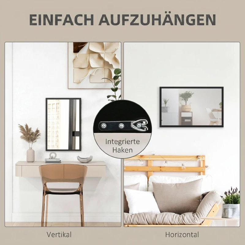 HOMCOM Wandspiegel, 40 x 60 cm, Dekorativer Hängespiegel, einfache Montage, inkl. Schrauben