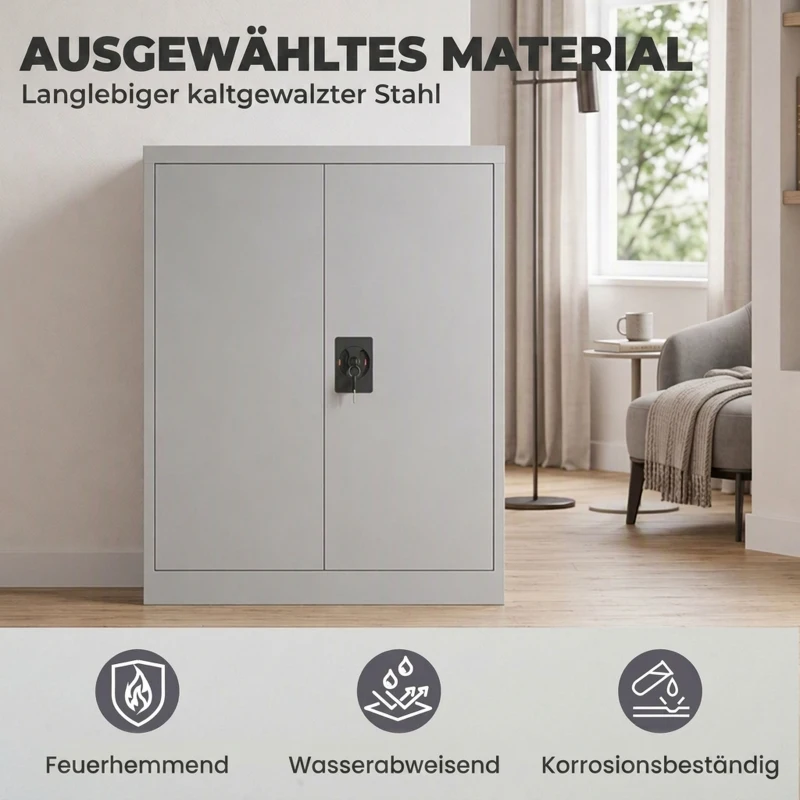 Vinsetto Aktenschrank Stahlschrank Mehrzweckschrank mit verstellbarem Regal und Schloss für Arbeitszimmer Wohnzimmer Grau