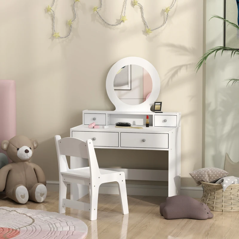 AIYAPLAY Kids Dressing Table Set Kids Make up Table with Stool and Mirror, Storage Drawers, Gift for Aged 3-8