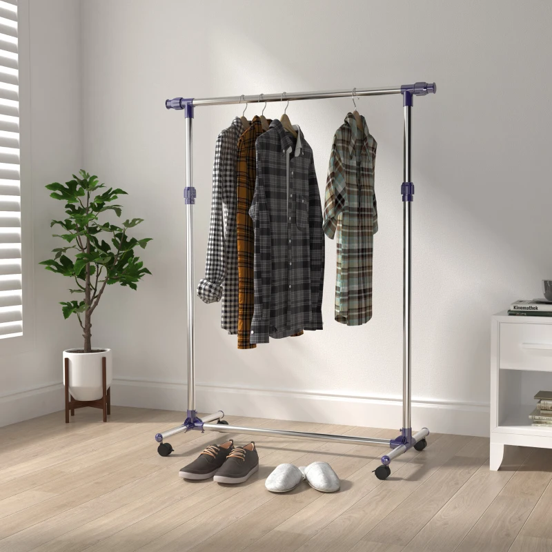 HOMCOM Portant à Vêtements, Tringle Réglable à Roulettes en Acier Inox, Charge Max. 25 kg, Argent