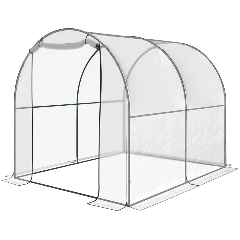 Outsunny Walk-in Polytunnel Greenhouse with Roll-up Door Transparent Tunnel Greenhouse with Steel Frame and PVC Cover, 2.5 x 2m