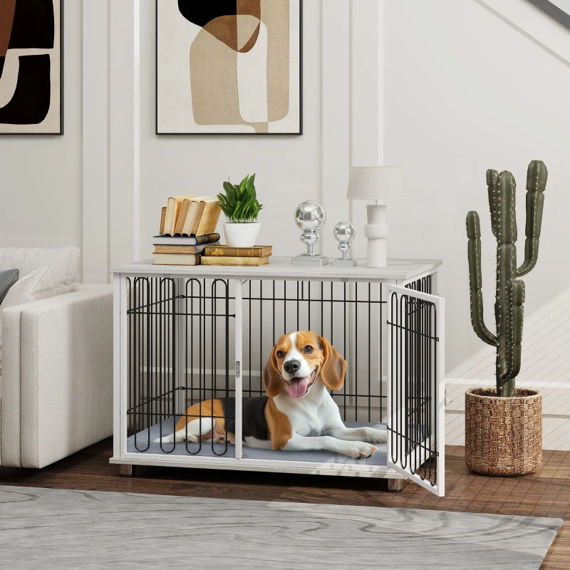 PawHut Cage pour chien caisse pour chien avec coussin pieds réglables pour chiens moyens jusqu'à 20 kg 90 x 58 x 62,5 cm gris