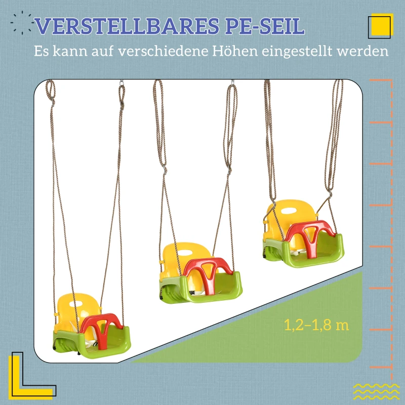 Outsunny Babyschommel 3-in-1 verstelbaar kinderschommel met rugleuning, veiligheidsgordel, voor kinderen 9-36 maanden, groen