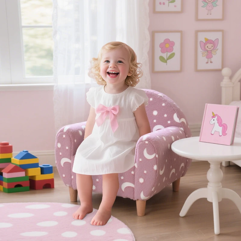 AIYAPLAY Kids Armchair, Glow in the Dark Chair with Star Design for Bedroom, Playroom, Kids Room, Pink