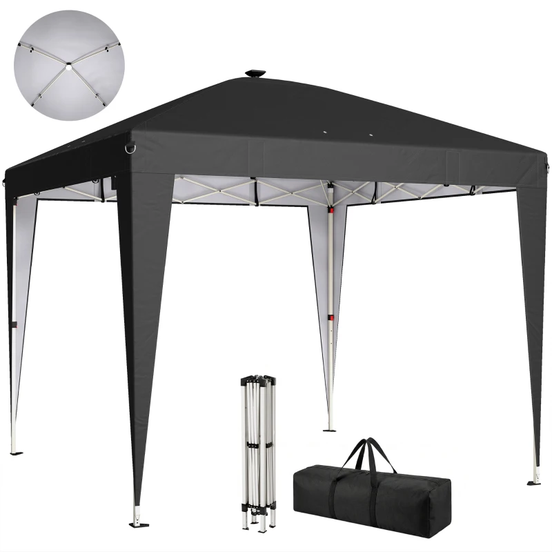 Outsunny Gazebo 3x3 m Pieghevole ad Altezza Regolabile con Luce Centrale e Telecomando, in Metallo e Poliestere, Nero