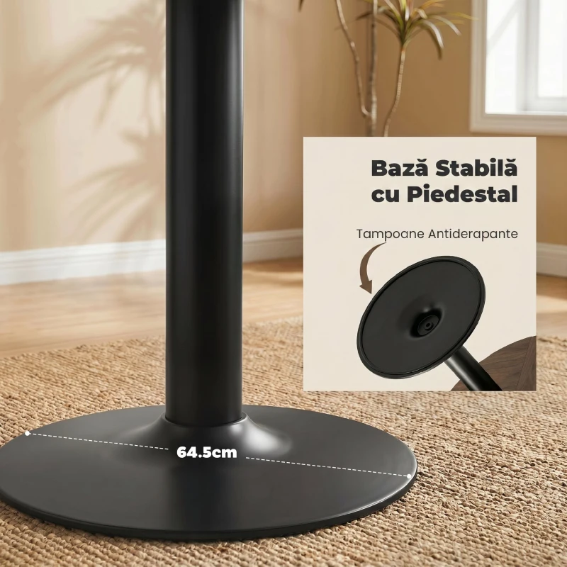 HOMCOM Masă rotundă de dining pentru 6 persoane, Ø110x78 cm, cu bază din oțel, maro cu efect de lemn